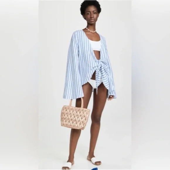 NWT Revolve Caroline Constas Dune Cover Up in Blue Linen Stripe Size: Small - Picture 6 of 7